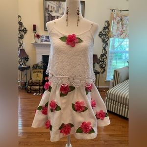 “Whimsical You”! Size 2, 3-D roses. Hand-sewn leaves. Matching earrings.